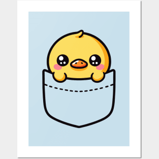 Baby Duck in Pocket Adorable Kawaii Peeking Bird Posters and Art